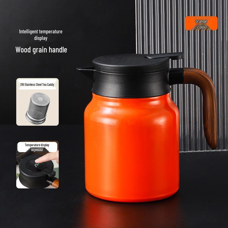 316 Stainless Steel Insulated Stewing Teapot with Temperature Display, Water Separation, and Customizable Patterns - Large Capacity.