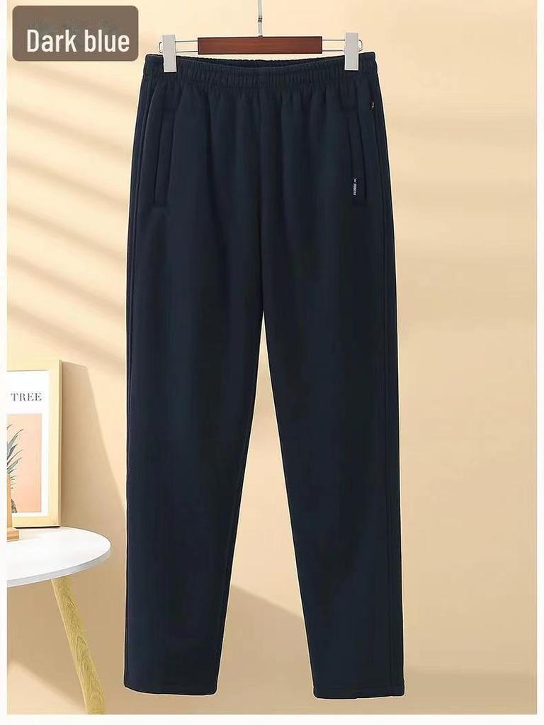 Męskie pluszowe spodnie dresowe z jagnięcej skóry - Pogrubione, o luźnym kroju, zimowe spodnie codzienne dla osób w średnim i starszym wieku.