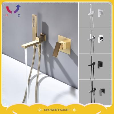 Black Bathtub Shower Faucet Wall Mounted Brass Swivel Bathtub Spout With Hand Shower Bathroom Hot And Cold Bathtub Shower Faucet