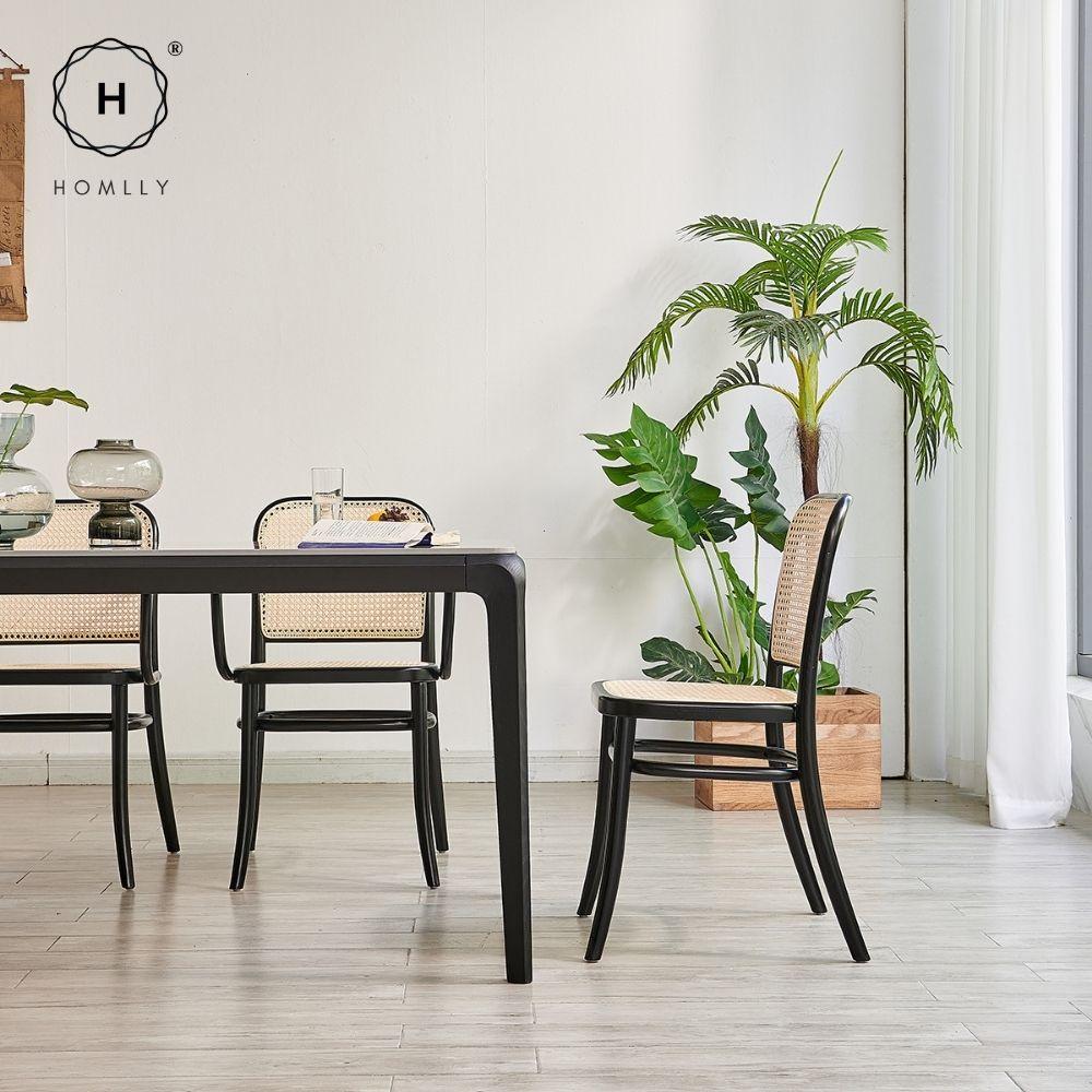 Homlly Natural Rattan Solid Wood Dining Chair