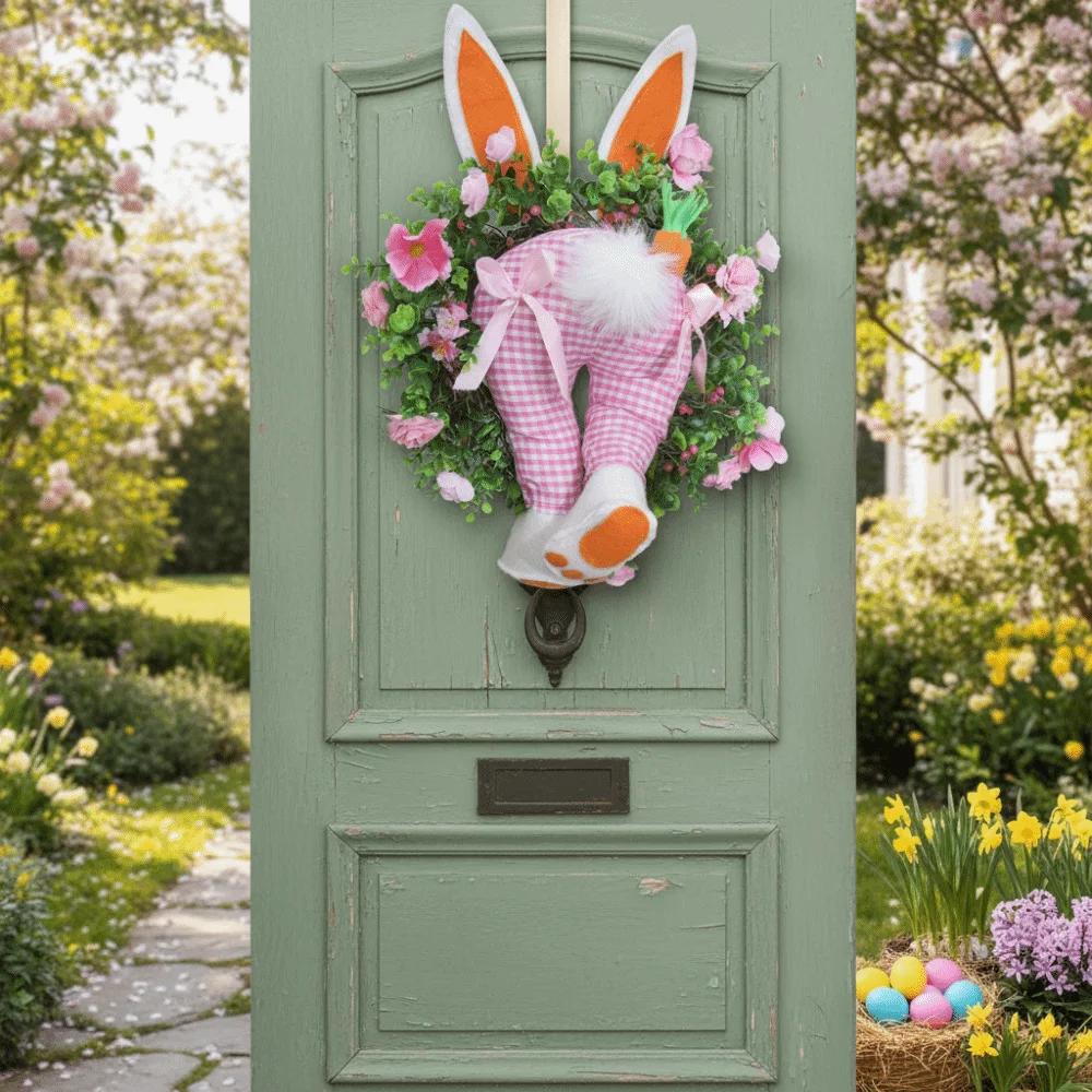 Realistic Design Easter Bunny Wreath Fresh Decoration Reusable Material Bunny Bottom Wreath Realistic Wreath Easter Decoration