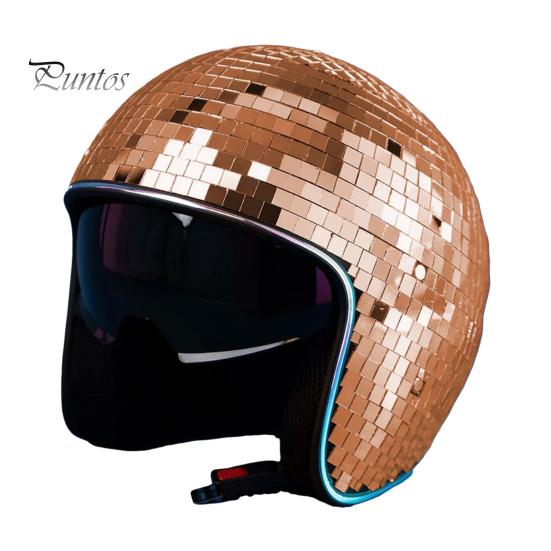 

Шлем для дискотечного шара с выдвижным козырьком, регулируемым ремешком на подбородке, блестящей зеркальной шляпой для дискотечного шара, светоотражающим шлемом для взрослых с декоративными дискотечными плитками розового золота