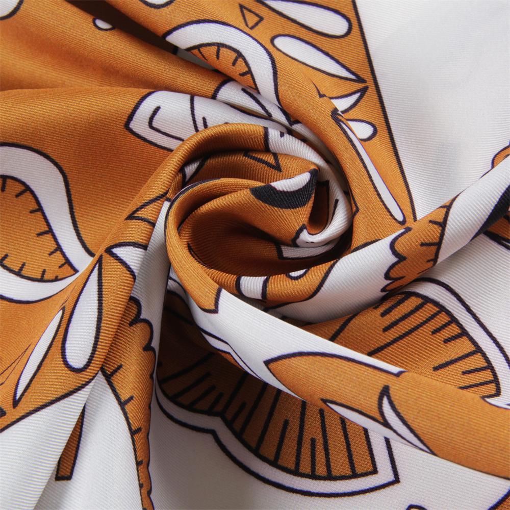 POBING Manual Hand Rolled Twill Silk Scarf Women Animals Double Print Square Scarves Wraps Echarpes Foulards Femme Hijab 90CM