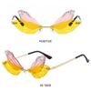 Costume Eyewear Irregular Rimless Dragonfly Wing Sunglasses Diamond Sun Glasses Shades Bling