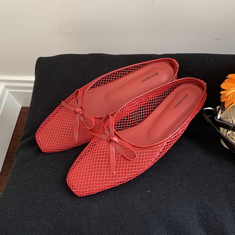 Fashion Summer Beach Female Slides Women Flats Slippers Mules Fashion Butterfly-Knot Footwear Mesh Ladies Flats Slippers Sandals Shoes