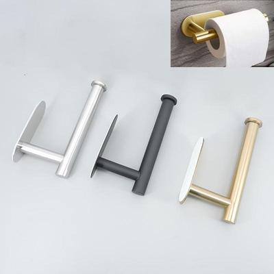 Porte-rouleau de papier toilette autocollant noir en acier inoxydable, doré et argenté, sans perforation