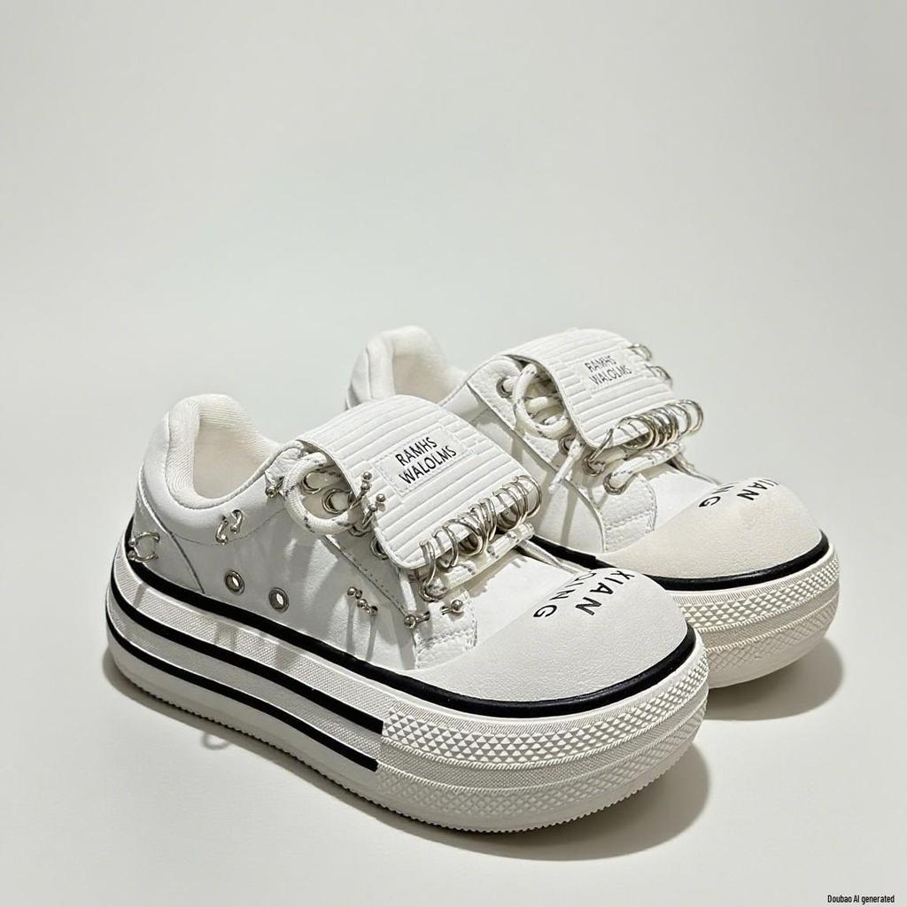 Niche Design Women's Thick Sole Casual White Sneakers