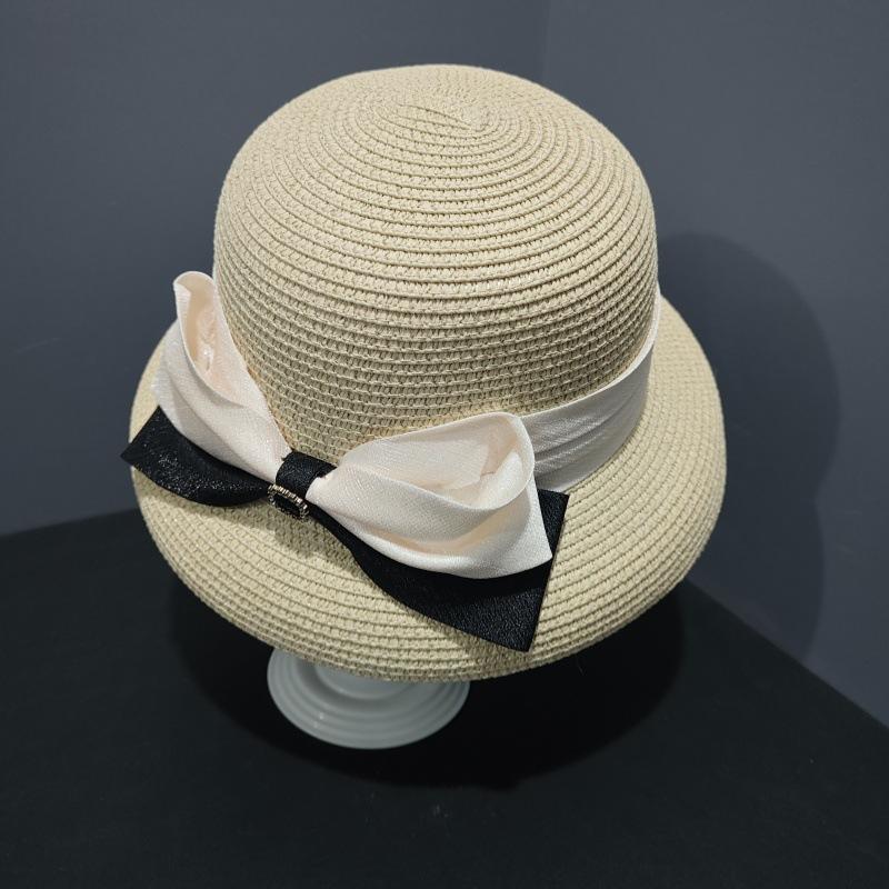 New bow straw hat women's summer outdoor big eaves sun hat dome bucket hat sun hat