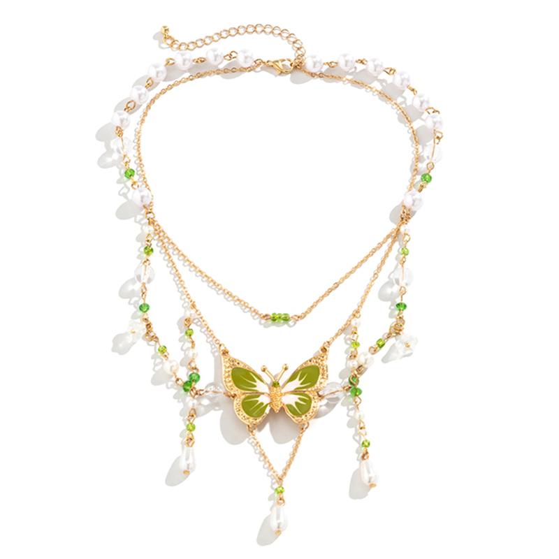 Green Butterfly Necklace Asymmetric Butterfly Choker Fairycore Necklace Green Fairy Necklace