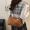 Women's Faux Leather French Casual Vintage Pure Color Simple Shoulder Crossbody Underarm Bag KTB
