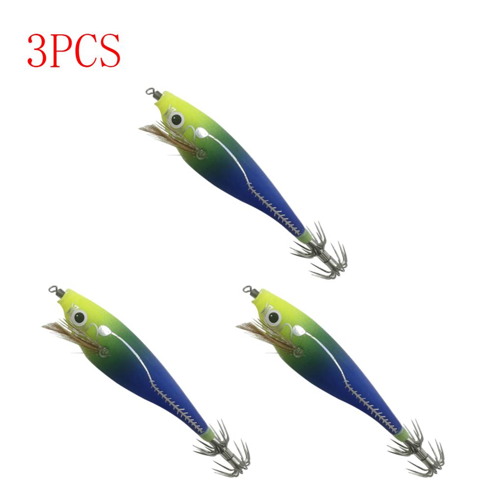 3 To 1 PCS Shrimp Fishing Bait Squid Fish Hook Wooden Octopus Fishing Bait Cuttlefish Artificial Fishing Bait Hard Bait Swinging Fishing Gear
