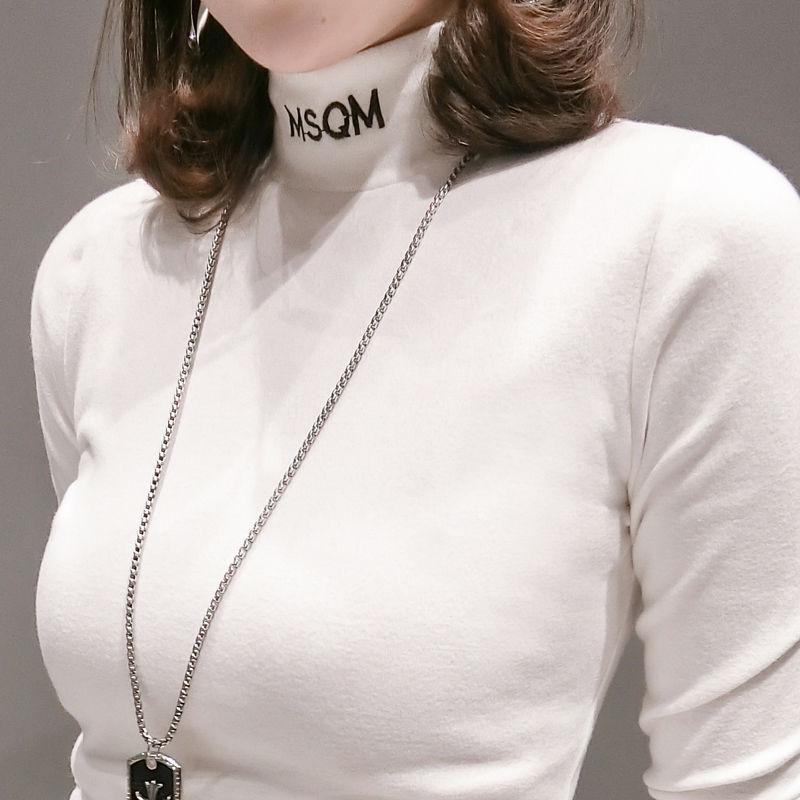 Gesticktes halbes Rollkragen-Bottom-Shirt Herbst und Winter koreanische Version langärmeliges T-Shirt Damen Slim Top