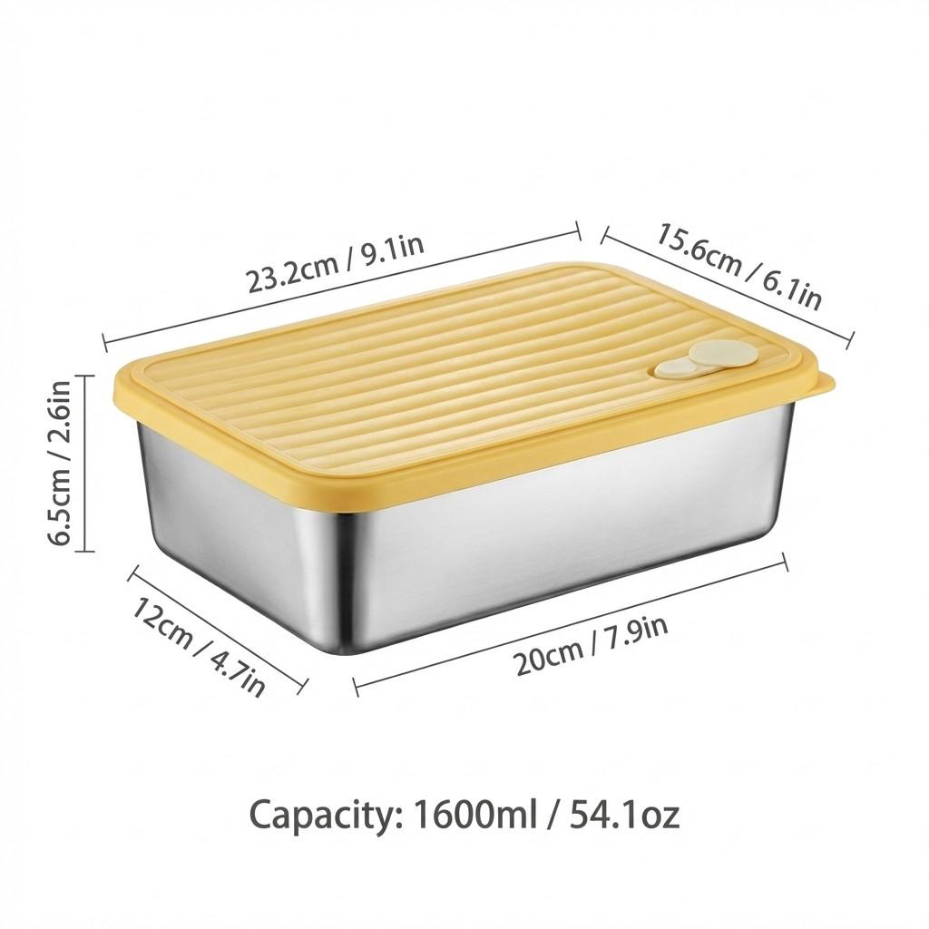 Stackable Fruit,Vegetable,Meat Food Container Durable Sealed 304 Stainless Steel Fresh-keeping Box Refrigerator&Microwave Safe