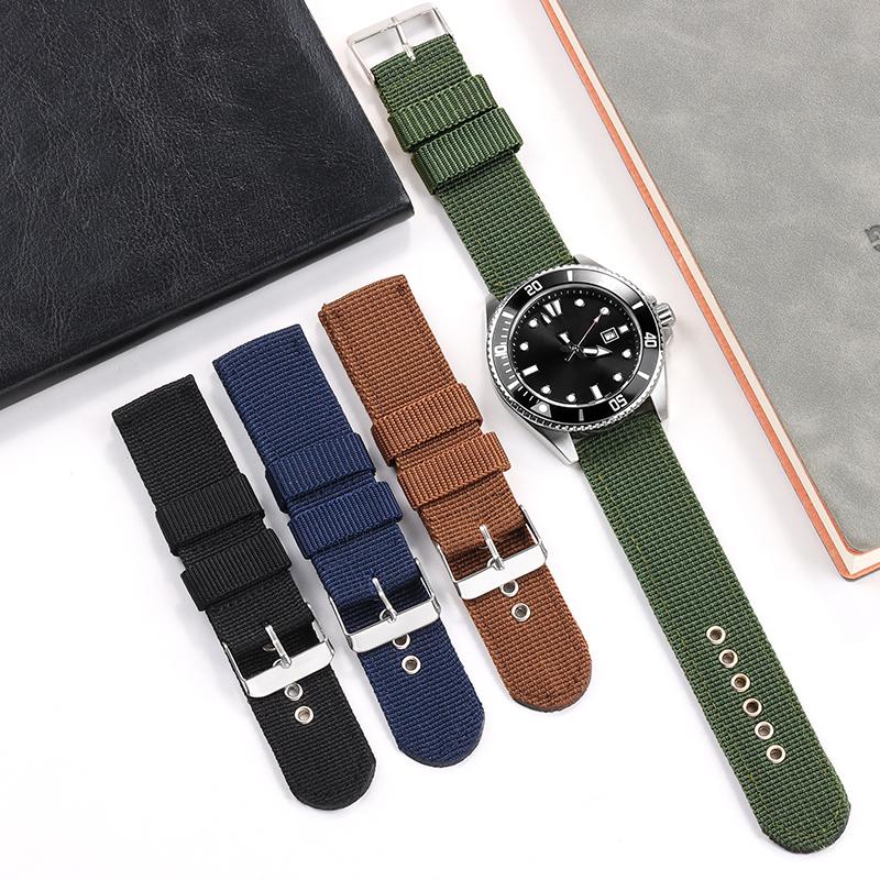 16mm 18mm 20mm 22mm Nylon Armee Sportband Nylon Stoff Gürtel Zubehör Dornschließe Bänder Schwarz Kaffee Blau Grün Uhrenarmband
