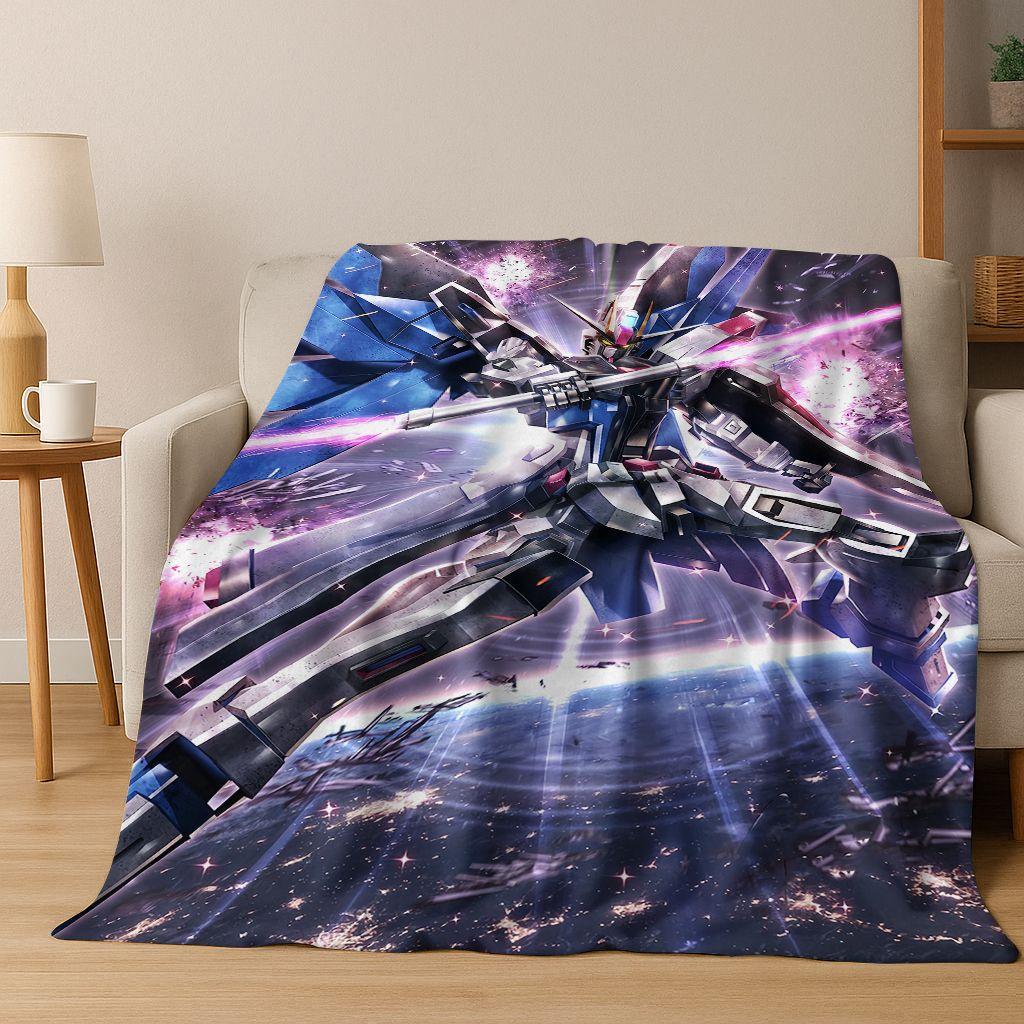 26 Style Gundam Cartoon Robot Flannel Blanket,Warm and Cozy Soft Throw Blanket for Home Bedroom Bed Sofa Picnic Office Cover