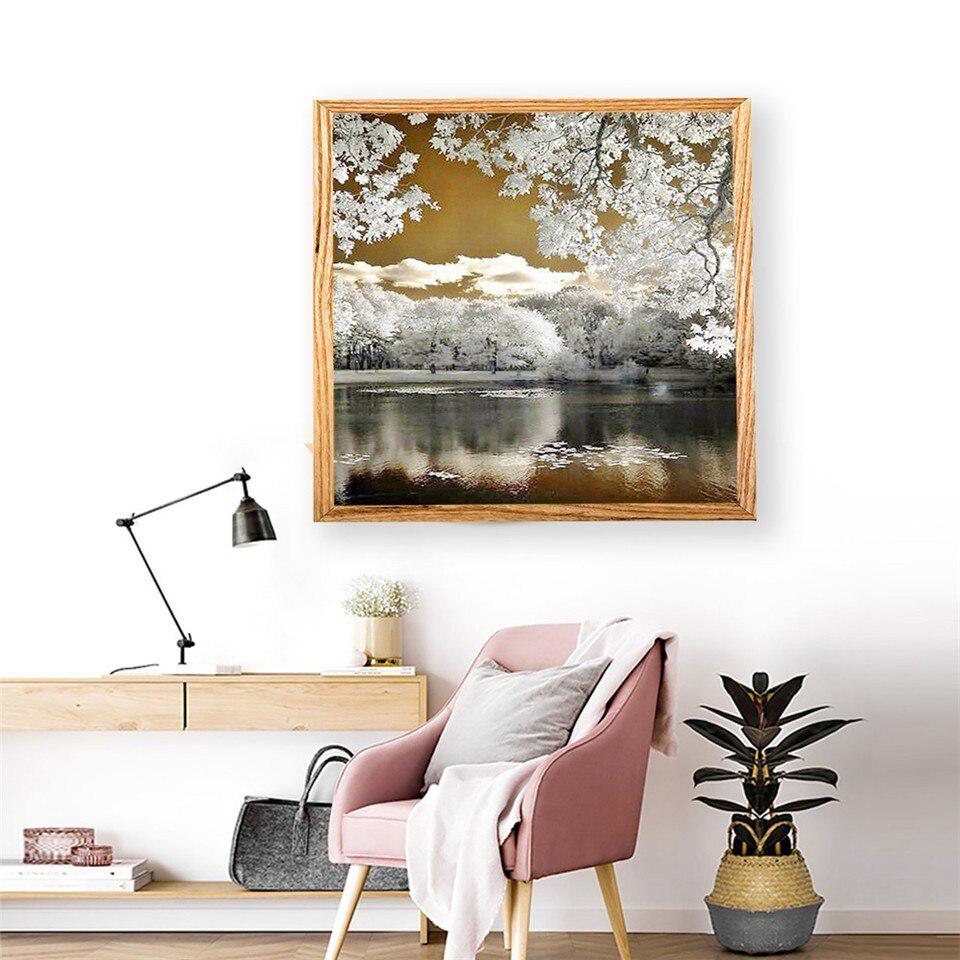 Diamond Painting Full Round Mosaic Winter Lake Scenic Diamond Embroidery