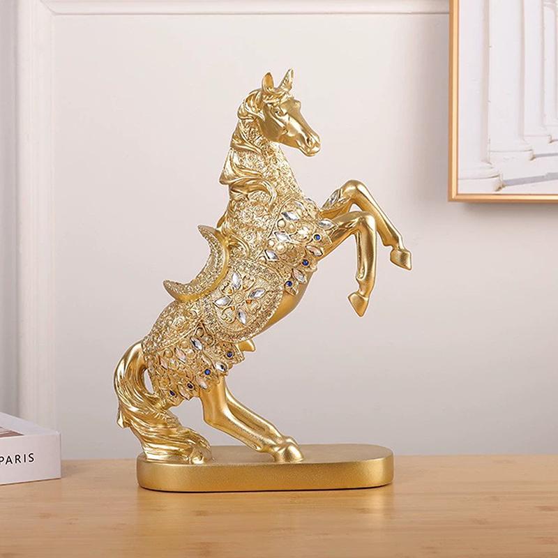 Gull Sølv Svart Hest Resin Skulptur Hestemodell Hjemmedekor Dyredekor Stue Kontor Håndverksdekor Forretningsdekor