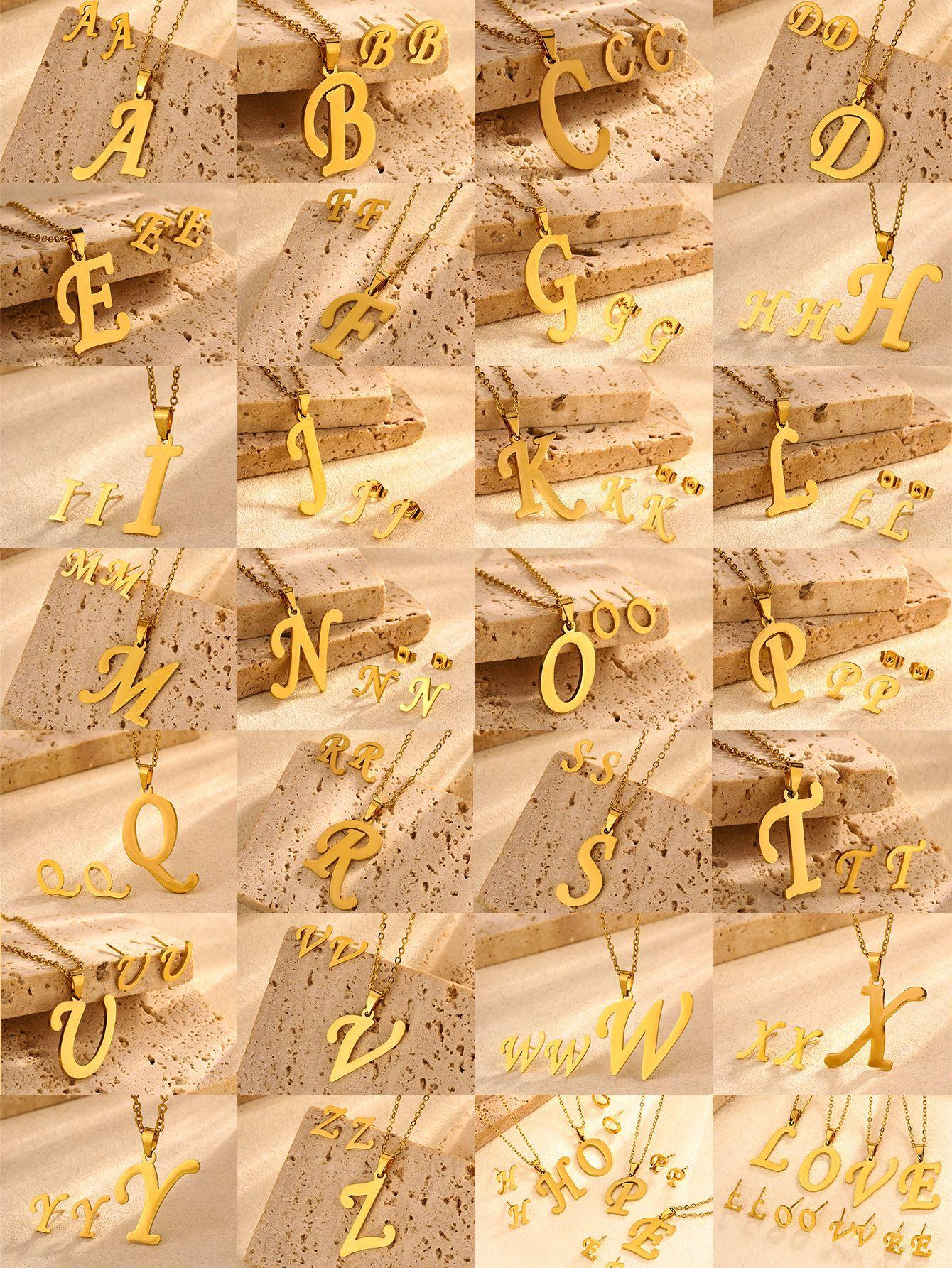 Titanium steel set jewelry stainless steel pendant jewelry stud earrings for men are not easy to fade old English letter set A золотой