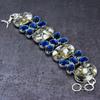 Zebra Jasper, Blue Topaz Gemstone 925 Sterling Silver Jewelry Bracelet 7-8" L9F96