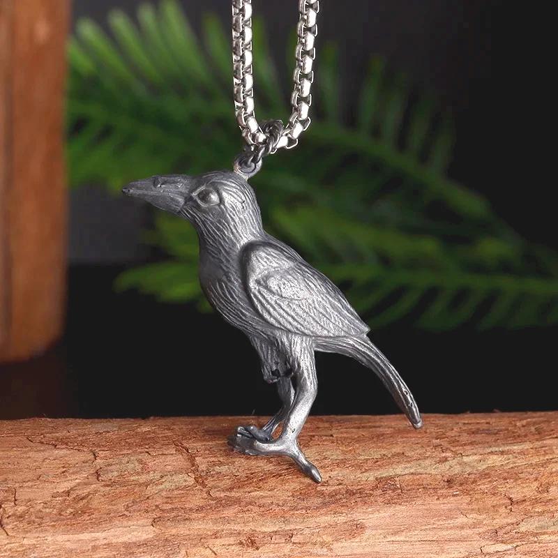 Retro Norse Mythology Double Raven Tree of Life Pendant Necklace for Men Cool Hip Hop Jewelry Gift