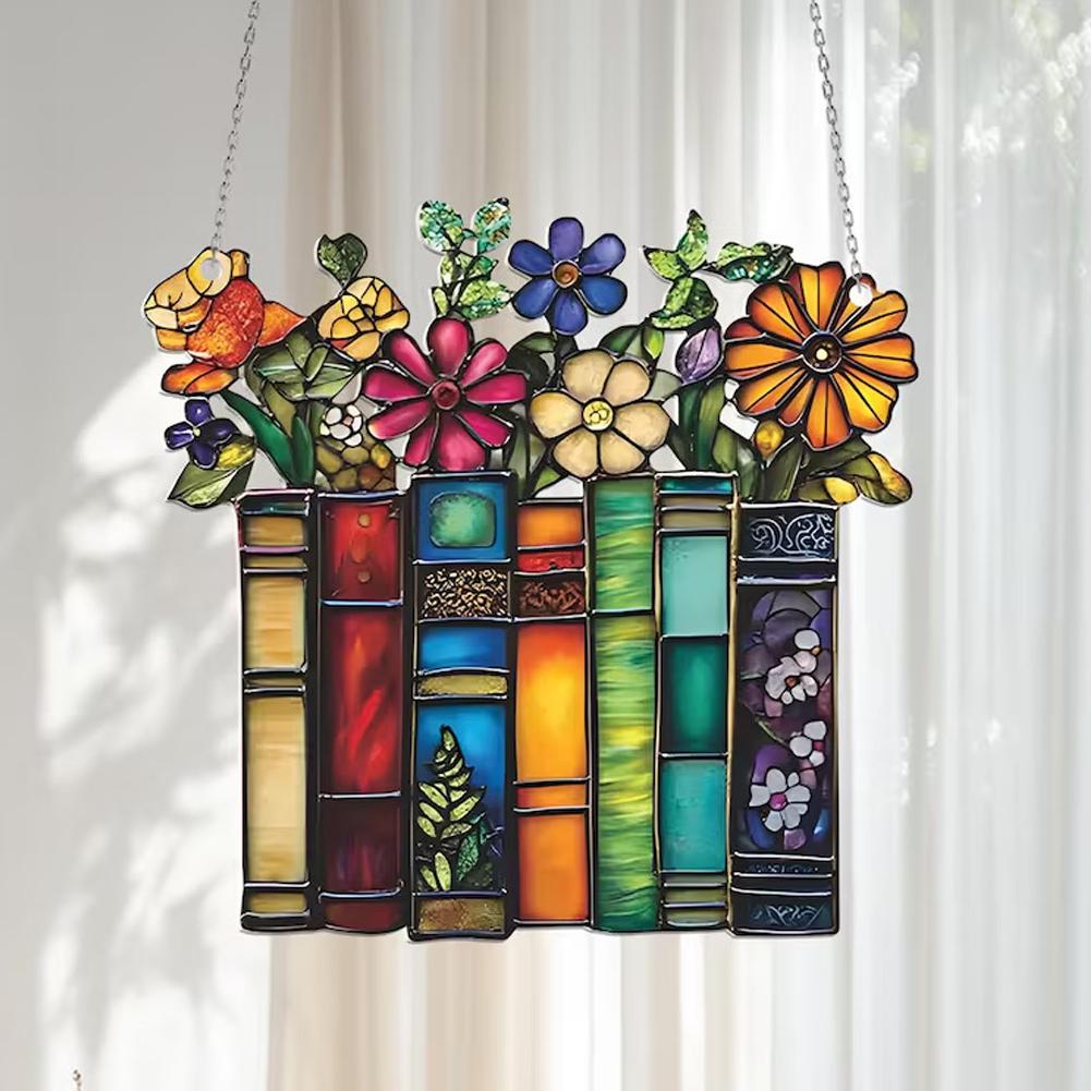 2D/Flat DIY Book Ornament Stained Glass Window Hanging Acrylic Bookish Gifts For  Reader Shelf  Home Wall Decoration Crafts