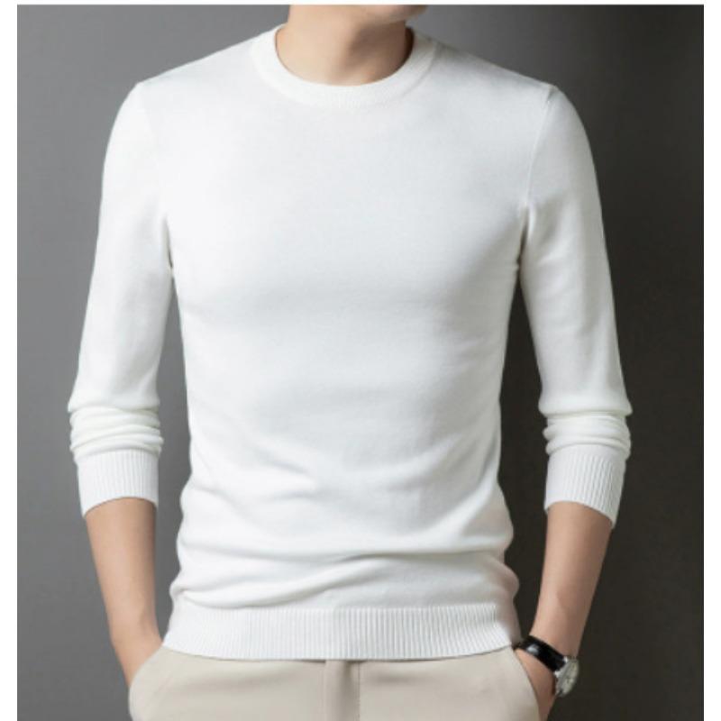 Pull en tricot à col rond et manches longues de couleur unie pour homme