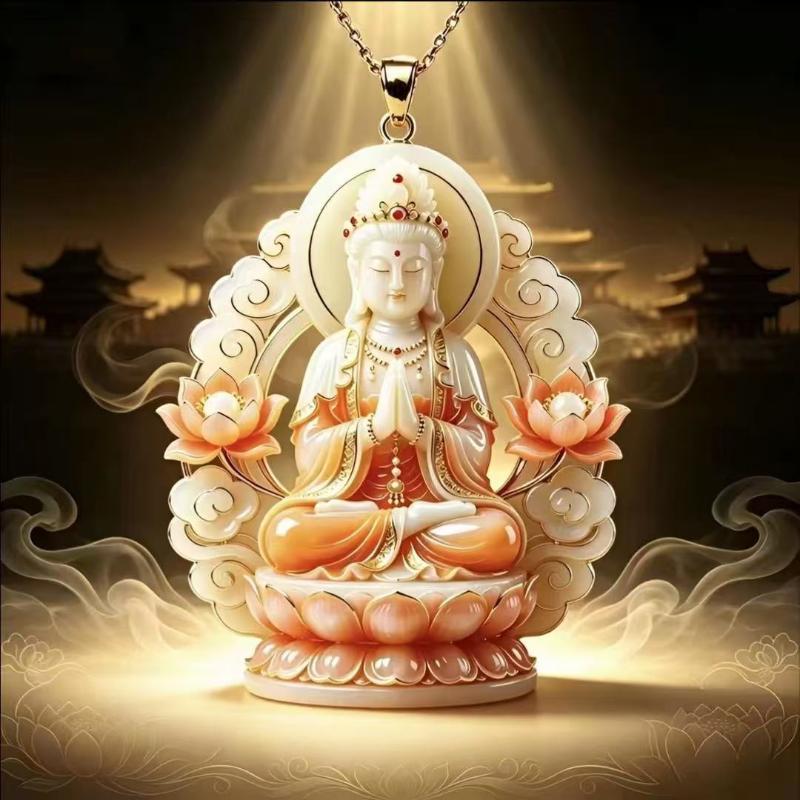 Ethnic Imitation Jade Pendant Necklace Chinese Vintage Charm Jewelry For Men Women Daily Outfit Festival Gift Use