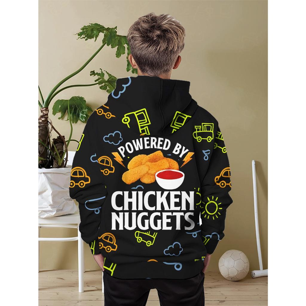 3D Digital Print Hooded Sweatshirt for Boys - Black Casual Pullover, Perfect Gift, Fun Kids Fashion, Easy-Care Children's Wear