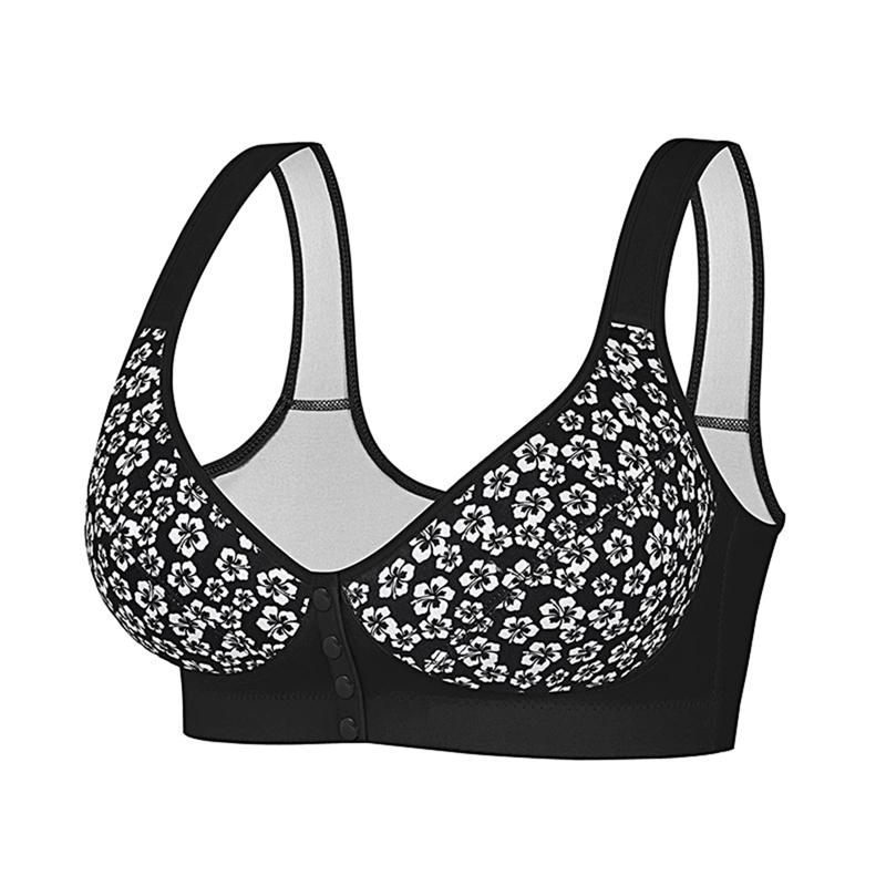 Women's Large Size Printed Front Buckle Bra Comfortable Breathable Vest Underwear