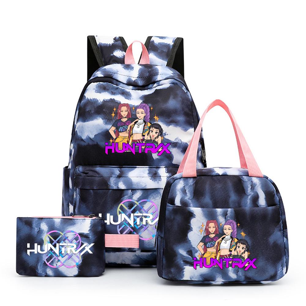 3Pcs/set Anime K-Pop Demon Hunters Printed Backpack with Shoulder Bag Pengcil Case for Teenager Large Capacity Waterproof Bookbag Back To School Gift
