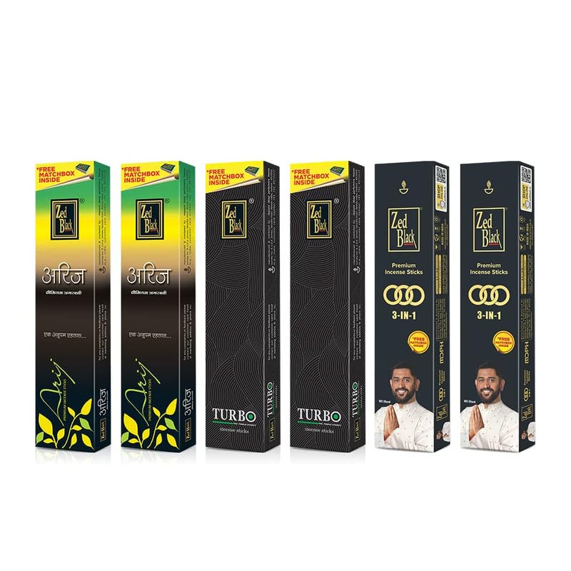 Zed Black Premium Bamboo Incense Stick Combo 6 Packs Large Variety Set For Home Office Meditation Fragrance Aromatherapy