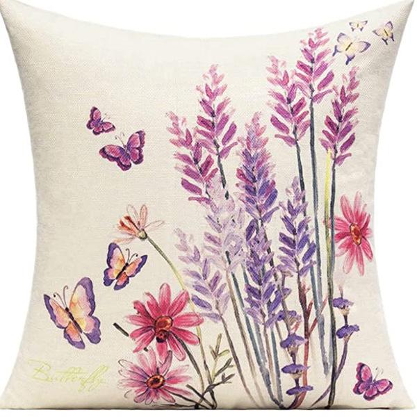 Plant and Flower Linen Pillowcase Purple Lavender Printed Pillow Cushion Cover Home Sofa