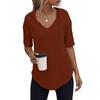 Women's Fashion Summer V-Neck T Shirt Drawstring Hooded Solid Color Short Sleeve Top