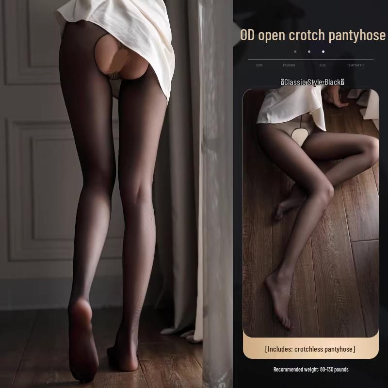 

2026 Spring/Summer Sheer Open Crotch Black Stockings Seamless (Non-Fragile)