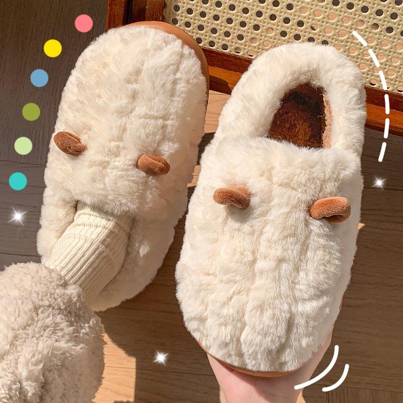 Thick-bottomed Cotton Slippers Women Wear Outside In Autumn, New Indoor Home Non-slip and Warm, Cute Velvet Bag Head Slippers In Winter