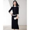Elegant Women's Long-Sleeve Top and Mid-Length Skirt Set