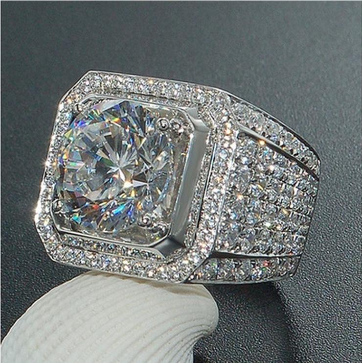 European & American Style Men's Diamond Ring - White, Dominant, Micro-Inlaid, Full Diamond Design