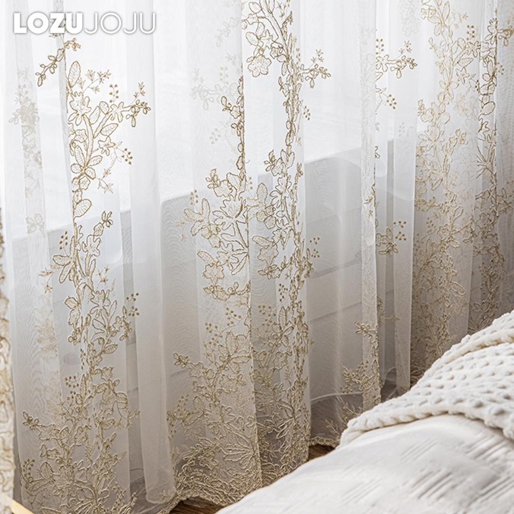 1PC LOZUJOJU European Style French Luxury Embroidered Sheer Curtain Princess Style White Tulle for Living Room Bedroom and Balcony Window Home Decor