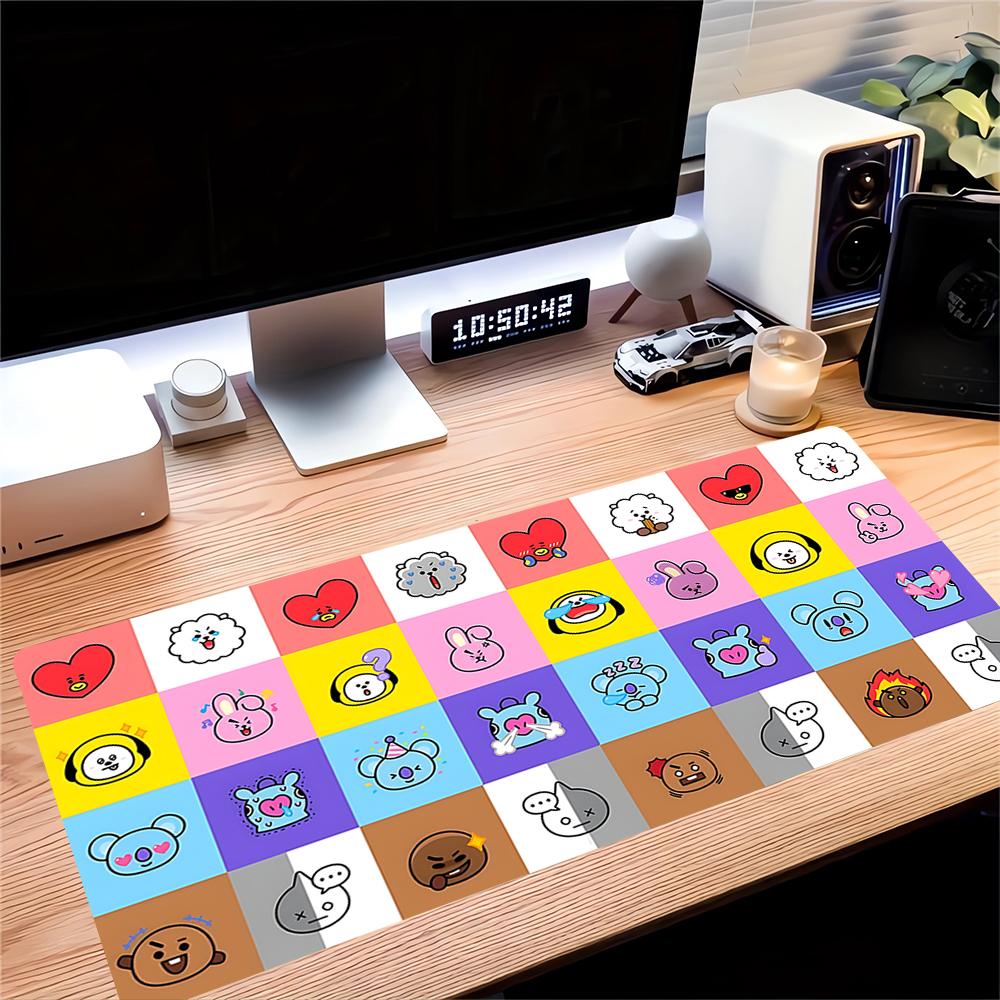 Bt21 Character Grid Large Gaming Mouse Pad Nonslip Rubber Base Waterproof Desk Mat For Office Pc Laptop