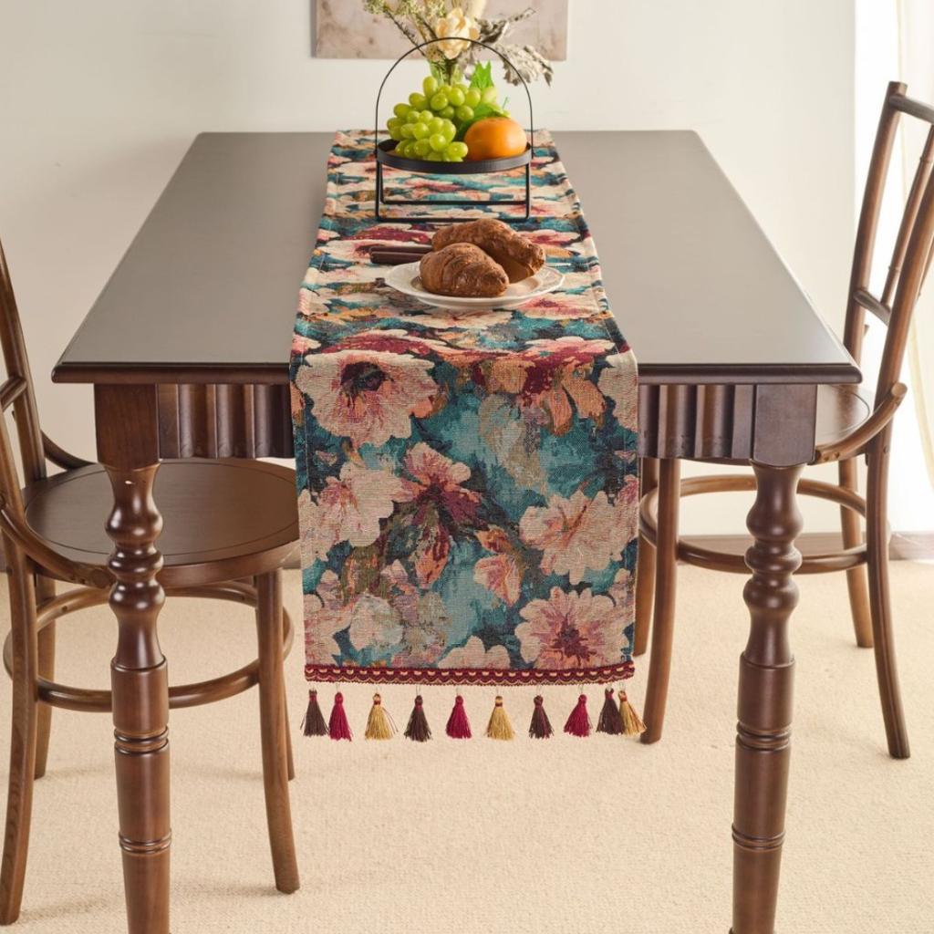 Table Flag Red Jacquard Tea Flag Fringed Ethnic Style Geometric Tv Cabinet Coffee Table Long Cover Decoration