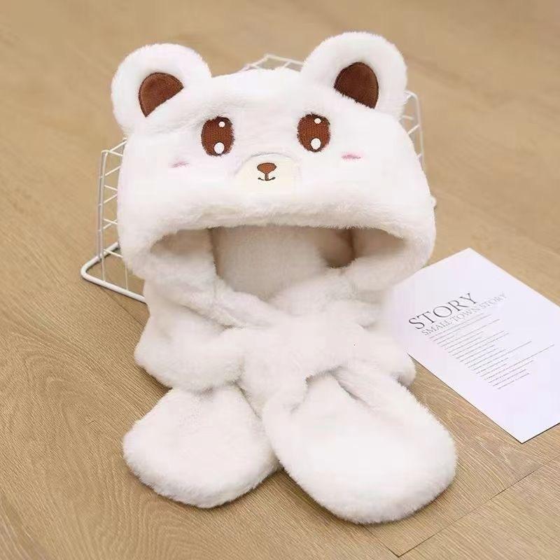 Autumn and winter warm children women and men cute hats and scarves integrated baby thickened cartoon ear protection girls versatile