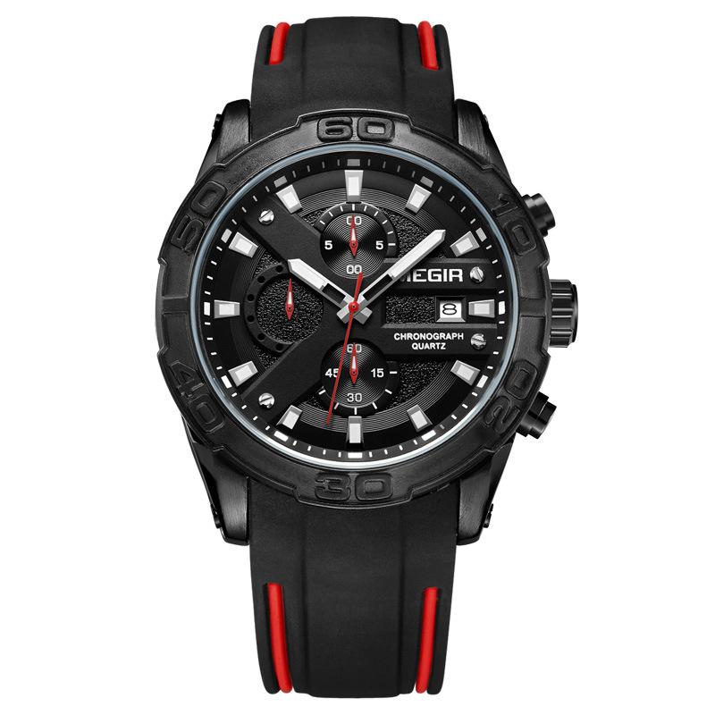 Watch Men'S, Multifunctional Chronograph Luminous Calendar Men'S Watch Silicone Sports Quartz Watch 2055