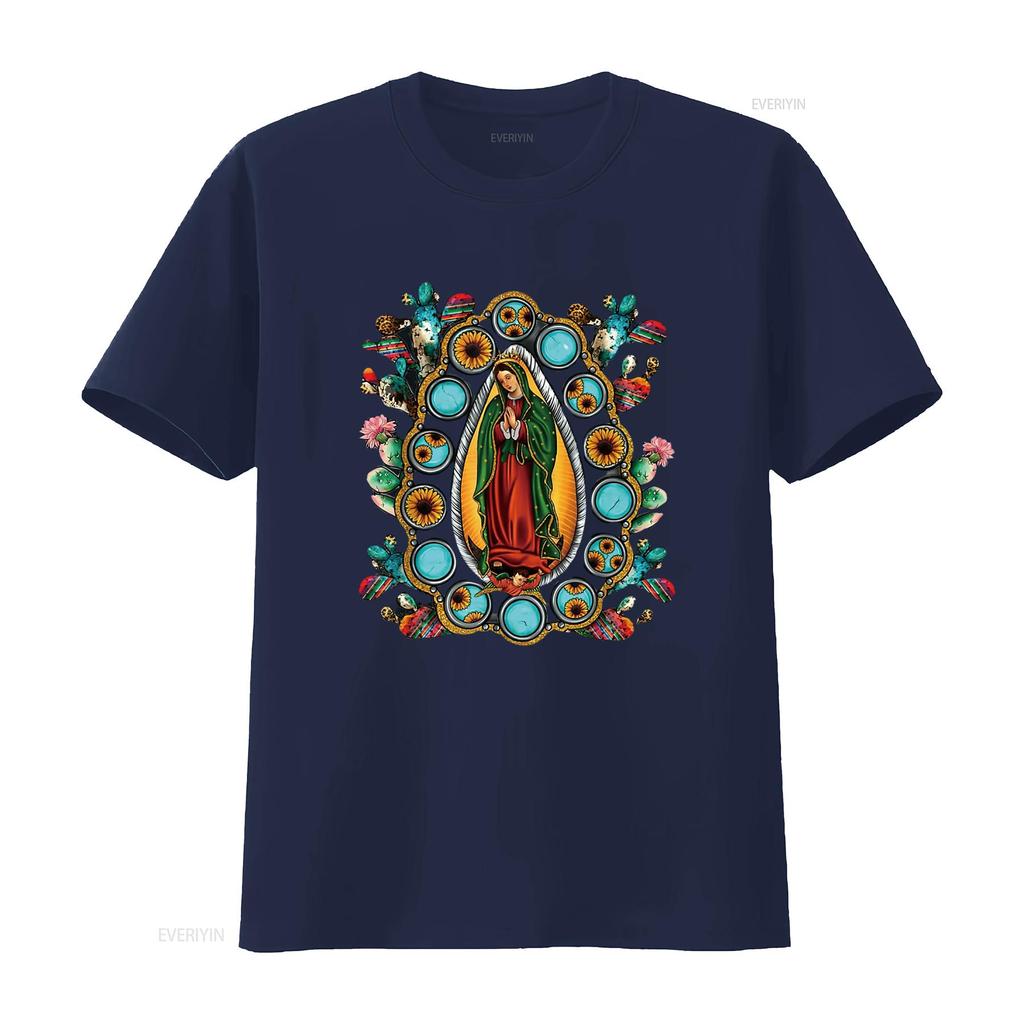 Mexican Serape Turquoise Our Lady of Guadalupe Mex Women S T Shirt Fashion Forward Style Vintage Washed Stylish Soft Homme