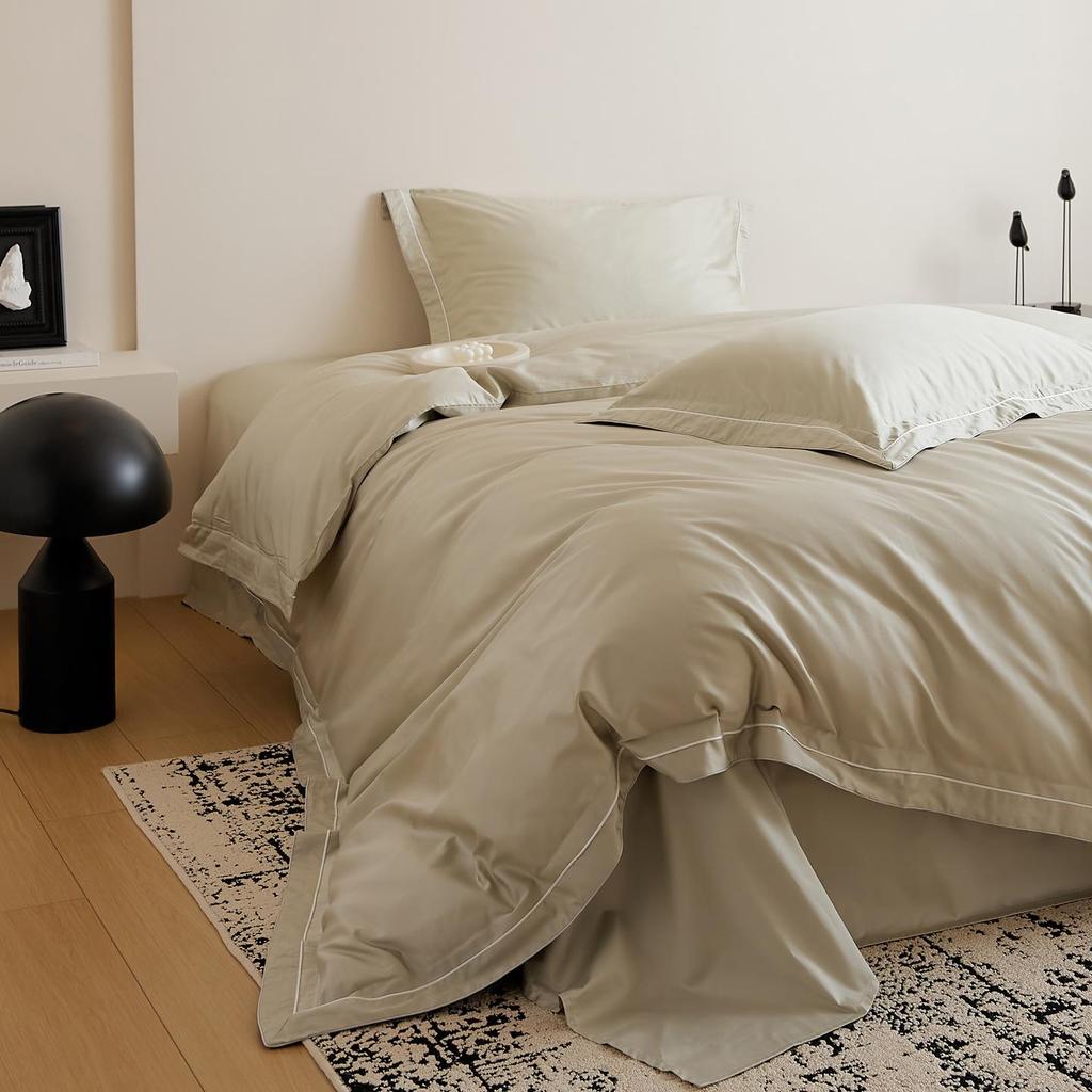 100-Piece Luxury Cotton Satin Bedding Set – Solid Color Duvet Cover with Xinjiang Long-Staple Cotton Sheets.