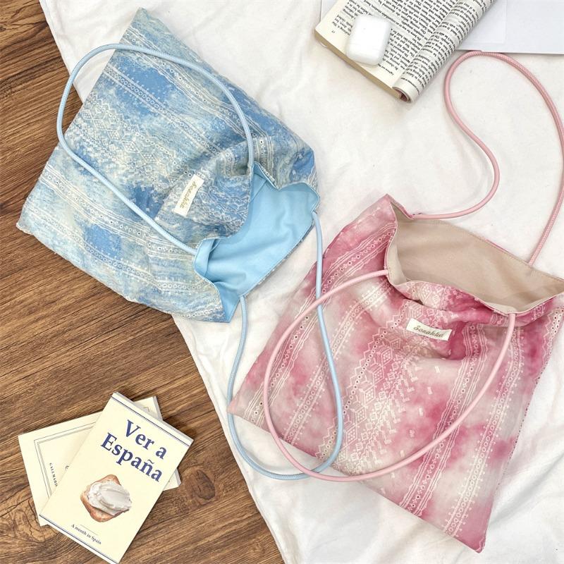 1 Tie-dye Lace Cloth Bag Design Vacation Style Shoulder Bag Student Girl Shopping Cloth Bag Large Capacity Tide