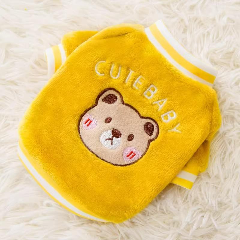 Flannel Dog Clothes Autumn and Winter Stickers Embroidered Teddy Bear Small Dog Two-legged Fleece Pet Clothing