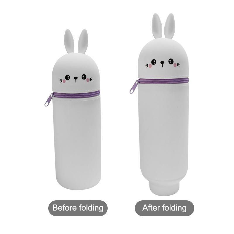 Creative High Quality Cartoon Panda Pencil Case Silicone Animal Shape Pen Pouch Foldable With Zipper Stationery Storage Bag