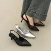 Fashion Woman Sexy High Heels Shoes 2025 Pointed Pumps Slingback Sandals Ladies Crossdressers Fine Beige Latest Toe Summer Retro Open Af