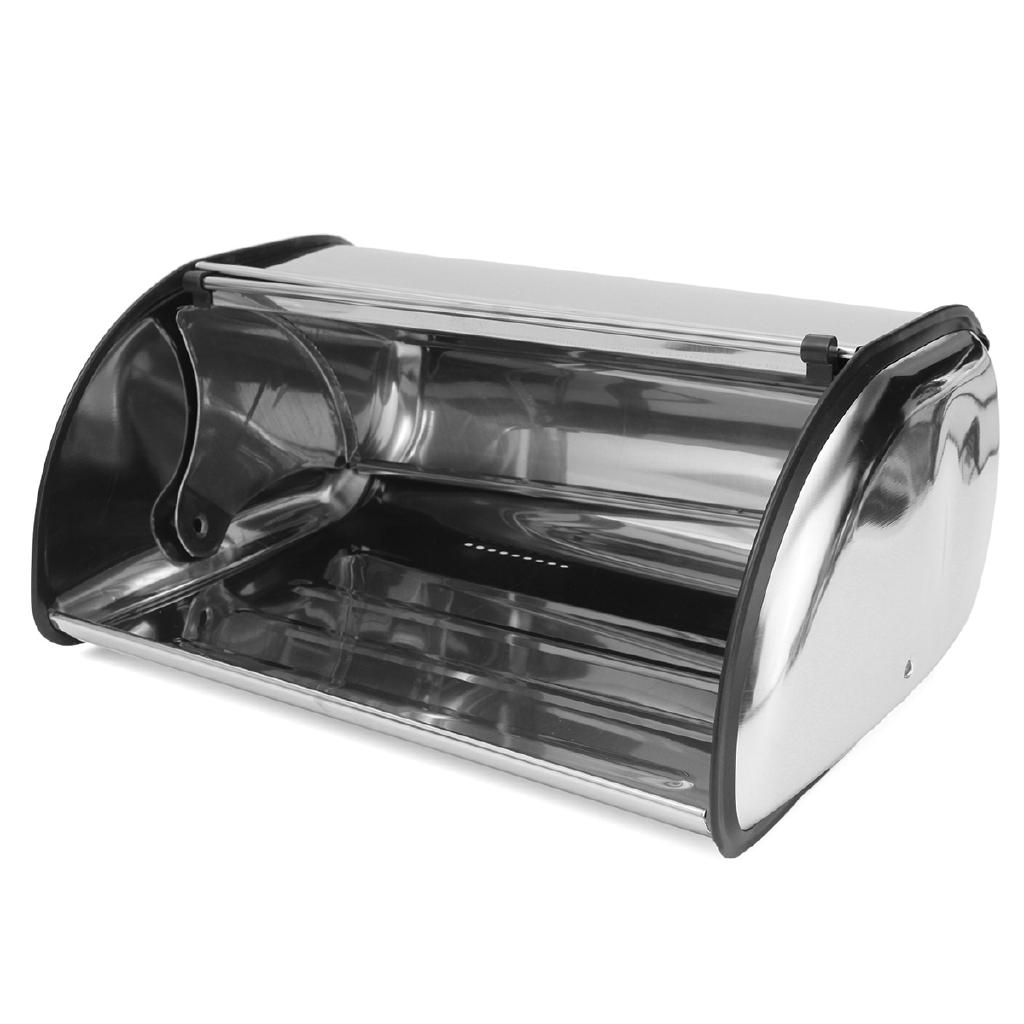 Kitchen Pastry Bread Baking Holder Kitchen Supplies Silver+Black Stainless Steel Roll Top Bread Box Storage Bin Silver Keeper Food Storage Container
