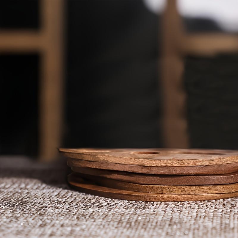 5/10pcs Elegant Lotus Root Design Coasters Heat-Resistant Natural Brown Wooden Surface for Hot Drinks Kitchen Dining Table Decor